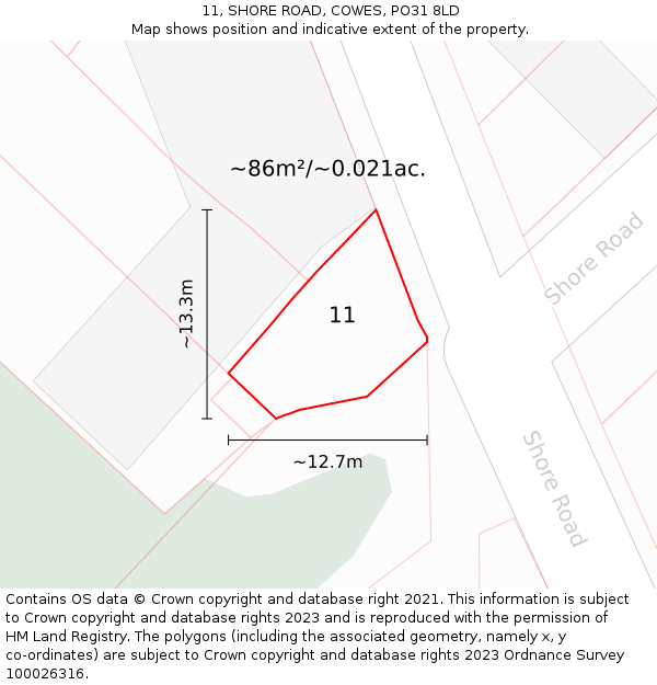 11, SHORE ROAD, COWES, PO31 8LD: Plot and title map