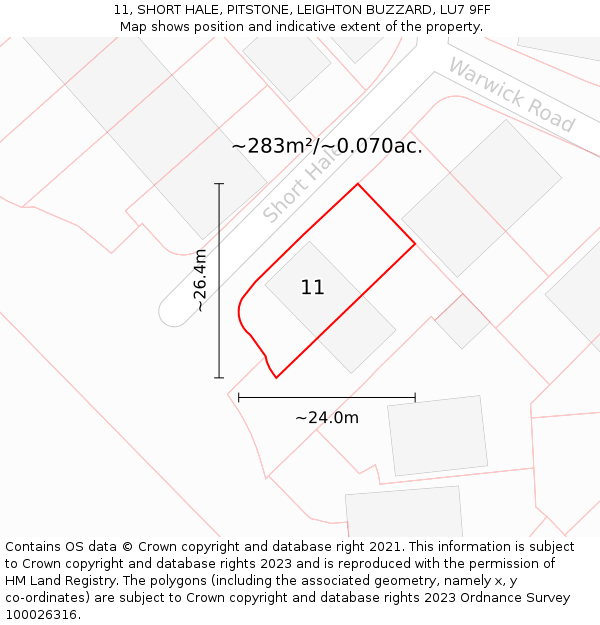 11, SHORT HALE, PITSTONE, LEIGHTON BUZZARD, LU7 9FF: Plot and title map