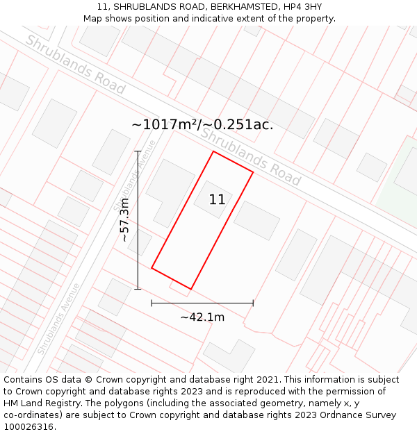 11, SHRUBLANDS ROAD, BERKHAMSTED, HP4 3HY: Plot and title map