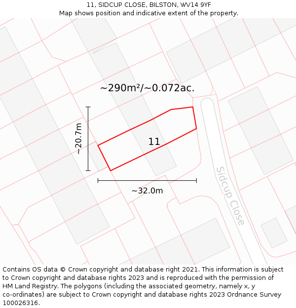 11, SIDCUP CLOSE, BILSTON, WV14 9YF: Plot and title map