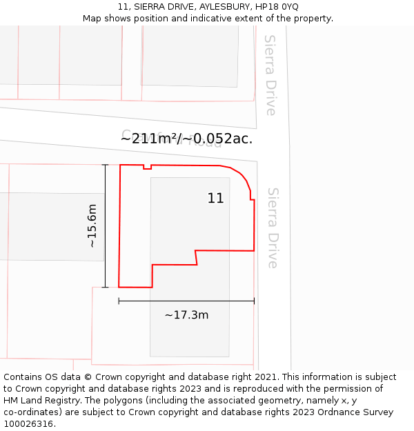 11, SIERRA DRIVE, AYLESBURY, HP18 0YQ: Plot and title map
