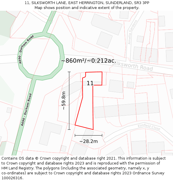 11, SILKSWORTH LANE, EAST HERRINGTON, SUNDERLAND, SR3 3PP: Plot and title map