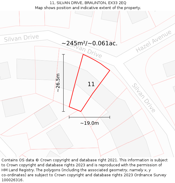 11, SILVAN DRIVE, BRAUNTON, EX33 2EQ: Plot and title map