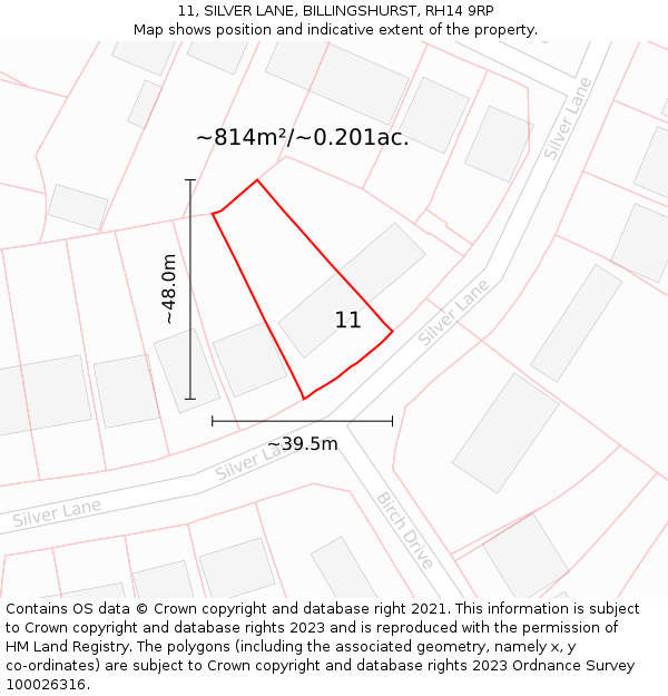 11, SILVER LANE, BILLINGSHURST, RH14 9RP: Plot and title map