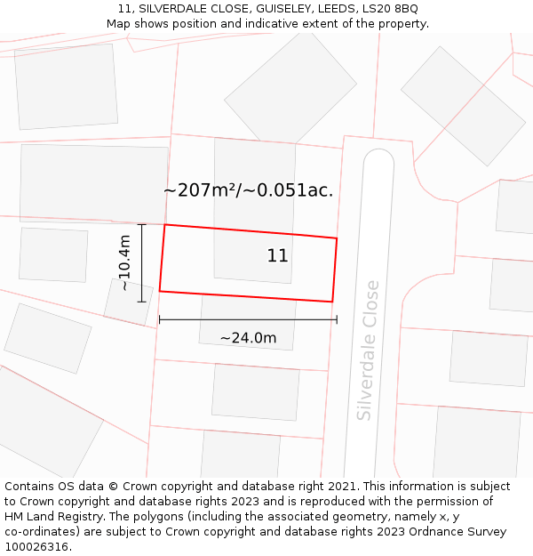 11, SILVERDALE CLOSE, GUISELEY, LEEDS, LS20 8BQ: Plot and title map