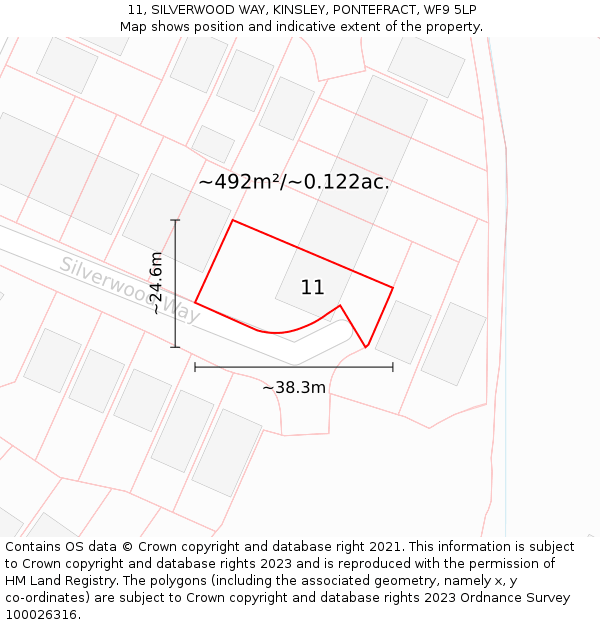 11, SILVERWOOD WAY, KINSLEY, PONTEFRACT, WF9 5LP: Plot and title map