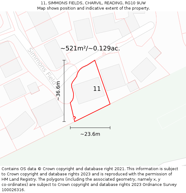 11, SIMMONS FIELDS, CHARVIL, READING, RG10 9UW: Plot and title map