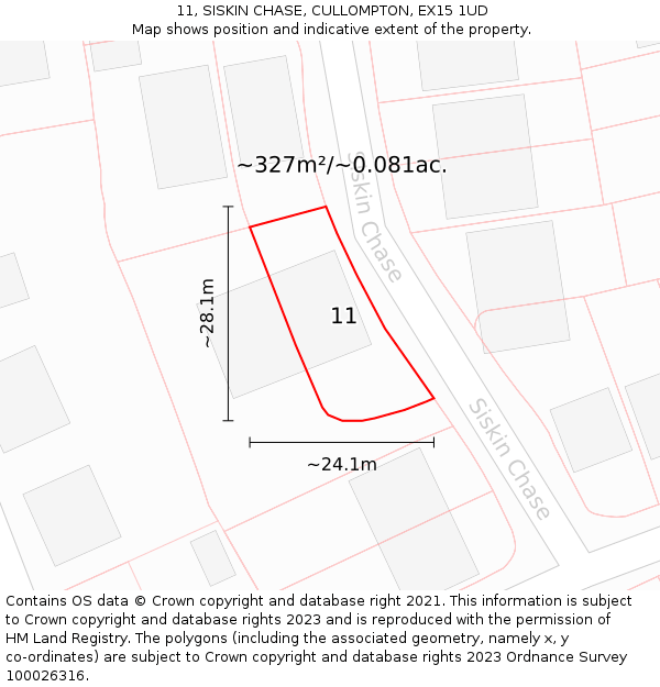 11, SISKIN CHASE, CULLOMPTON, EX15 1UD: Plot and title map