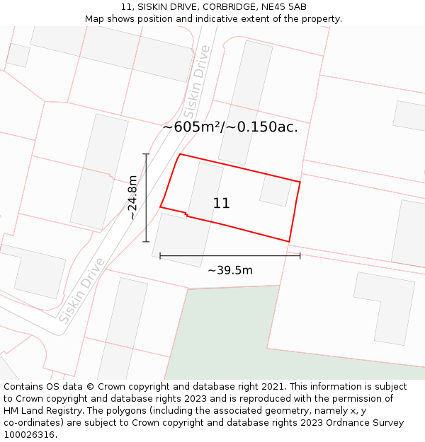 11, SISKIN DRIVE, CORBRIDGE, NE45 5AB: Plot and title map