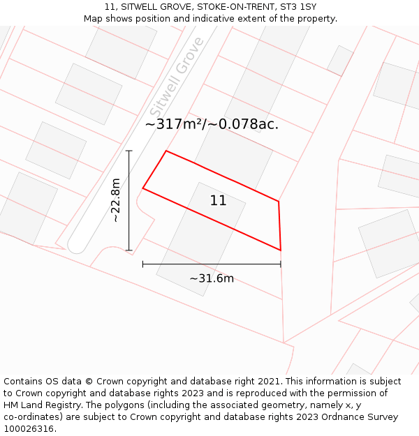 11, SITWELL GROVE, STOKE-ON-TRENT, ST3 1SY: Plot and title map