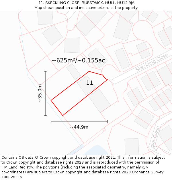 11, SKECKLING CLOSE, BURSTWICK, HULL, HU12 9JA: Plot and title map