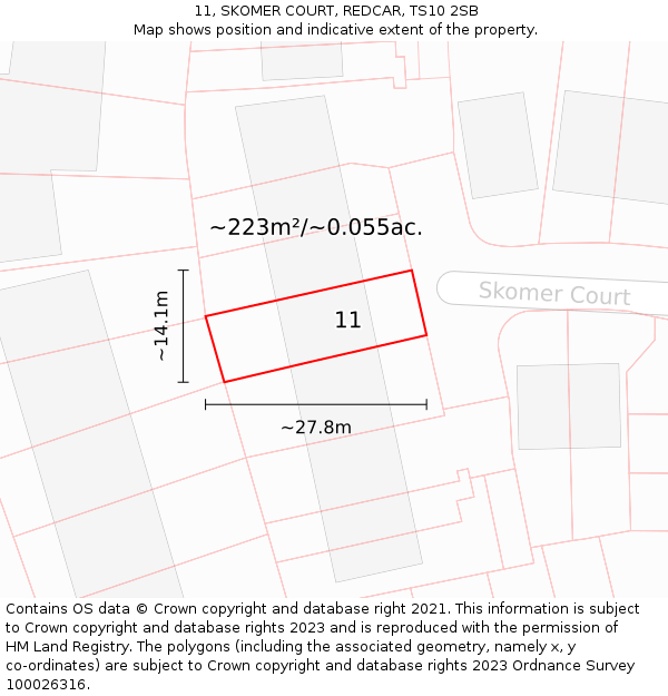 11, SKOMER COURT, REDCAR, TS10 2SB: Plot and title map