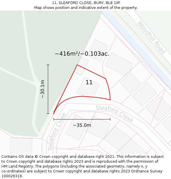 11, SLEAFORD CLOSE, BURY, BL8 1XF: Plot and title map