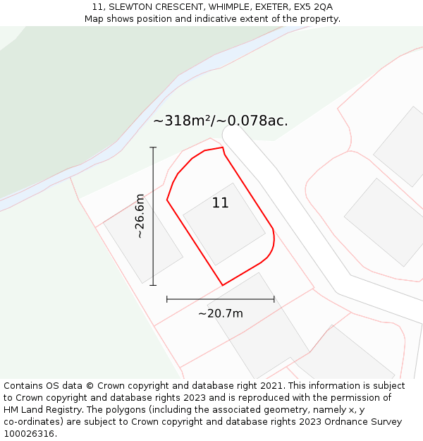 11, SLEWTON CRESCENT, WHIMPLE, EXETER, EX5 2QA: Plot and title map