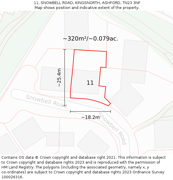 11, SNOWBELL ROAD, KINGSNORTH, ASHFORD, TN23 3NF: Plot and title map