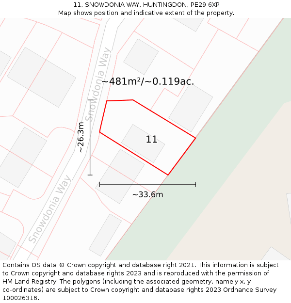 11, SNOWDONIA WAY, HUNTINGDON, PE29 6XP: Plot and title map