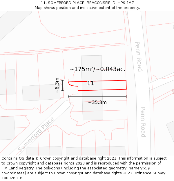 11, SOMERFORD PLACE, BEACONSFIELD, HP9 1AZ: Plot and title map