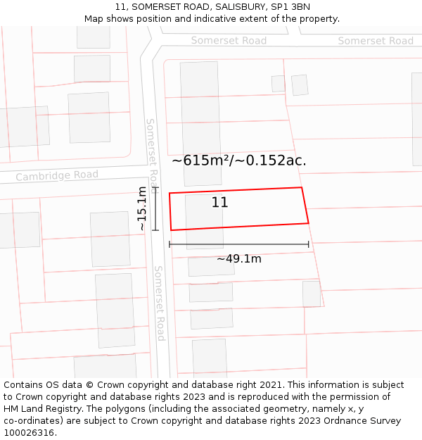 11, SOMERSET ROAD, SALISBURY, SP1 3BN: Plot and title map