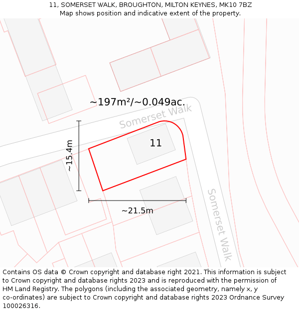 11, SOMERSET WALK, BROUGHTON, MILTON KEYNES, MK10 7BZ: Plot and title map