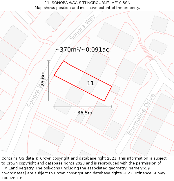 11, SONORA WAY, SITTINGBOURNE, ME10 5SN: Plot and title map