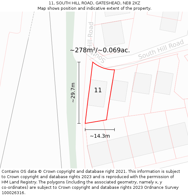 11, SOUTH HILL ROAD, GATESHEAD, NE8 2XZ: Plot and title map