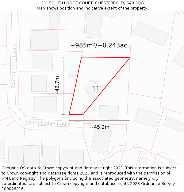 11, SOUTH LODGE COURT, CHESTERFIELD, S40 3QG: Plot and title map