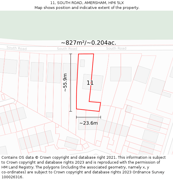 11, SOUTH ROAD, AMERSHAM, HP6 5LX: Plot and title map