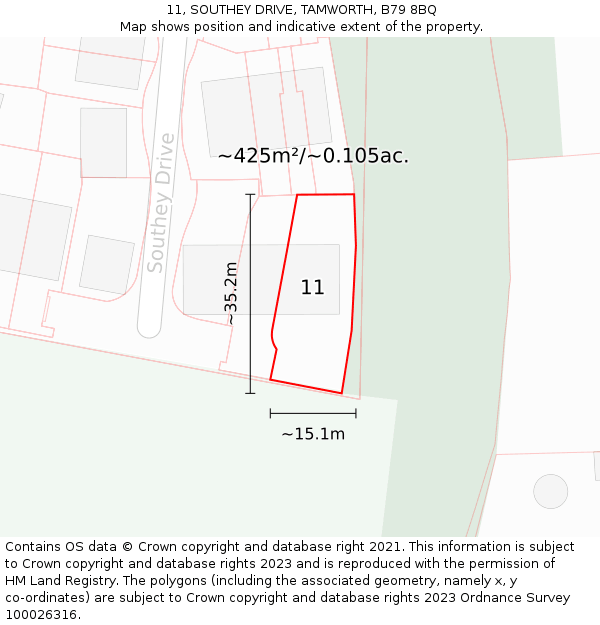 11, SOUTHEY DRIVE, TAMWORTH, B79 8BQ: Plot and title map