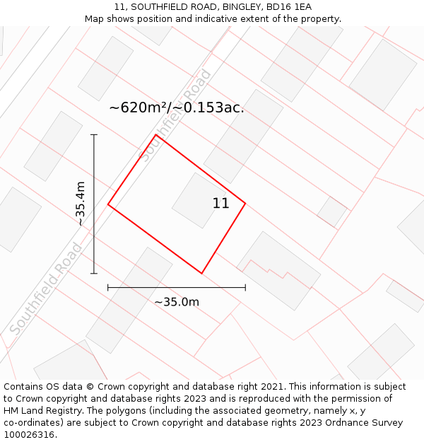 11, SOUTHFIELD ROAD, BINGLEY, BD16 1EA: Plot and title map