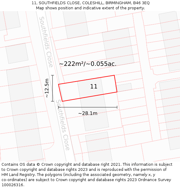 11, SOUTHFIELDS CLOSE, COLESHILL, BIRMINGHAM, B46 3EQ: Plot and title map