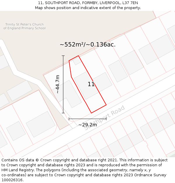 11, SOUTHPORT ROAD, FORMBY, LIVERPOOL, L37 7EN: Plot and title map