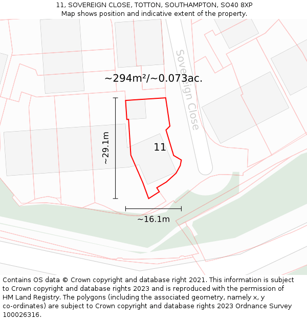 11, SOVEREIGN CLOSE, TOTTON, SOUTHAMPTON, SO40 8XP: Plot and title map