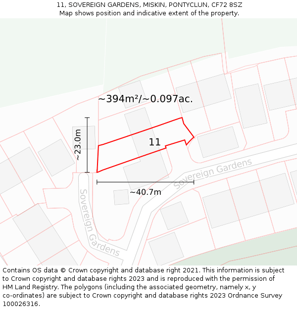 11, SOVEREIGN GARDENS, MISKIN, PONTYCLUN, CF72 8SZ: Plot and title map