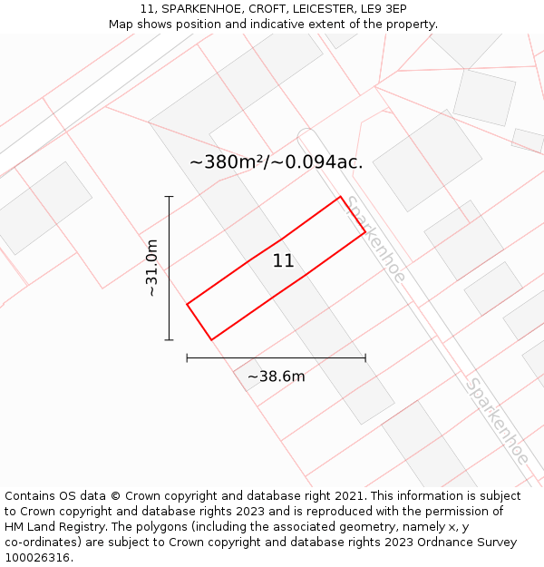 11, SPARKENHOE, CROFT, LEICESTER, LE9 3EP: Plot and title map