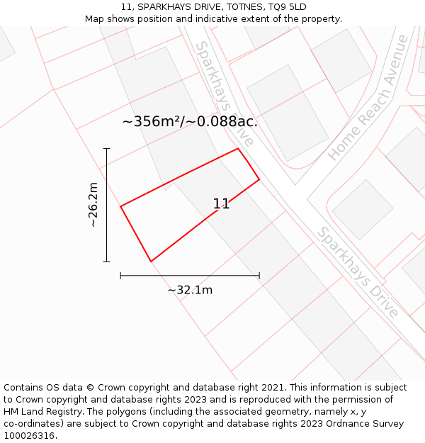 11, SPARKHAYS DRIVE, TOTNES, TQ9 5LD: Plot and title map