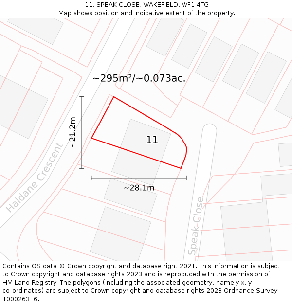 11, SPEAK CLOSE, WAKEFIELD, WF1 4TG: Plot and title map