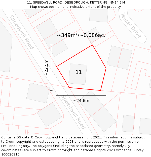 11, SPEEDWELL ROAD, DESBOROUGH, KETTERING, NN14 2JH: Plot and title map