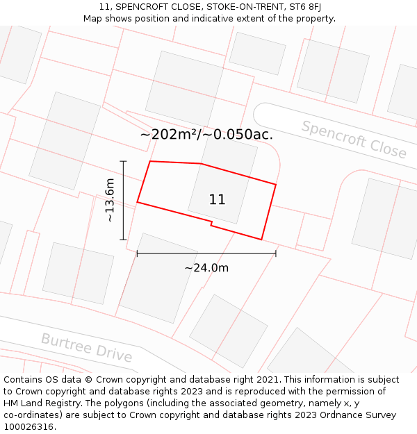 11, SPENCROFT CLOSE, STOKE-ON-TRENT, ST6 8FJ: Plot and title map