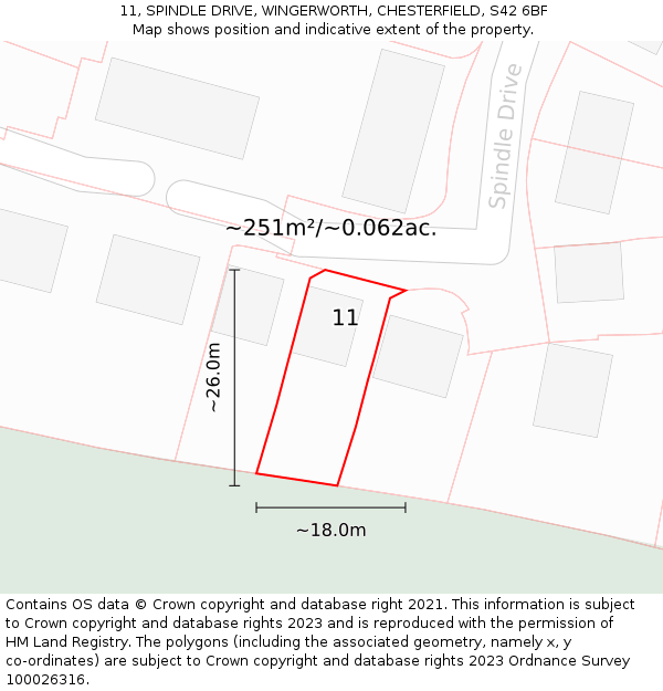 11, SPINDLE DRIVE, WINGERWORTH, CHESTERFIELD, S42 6BF: Plot and title map