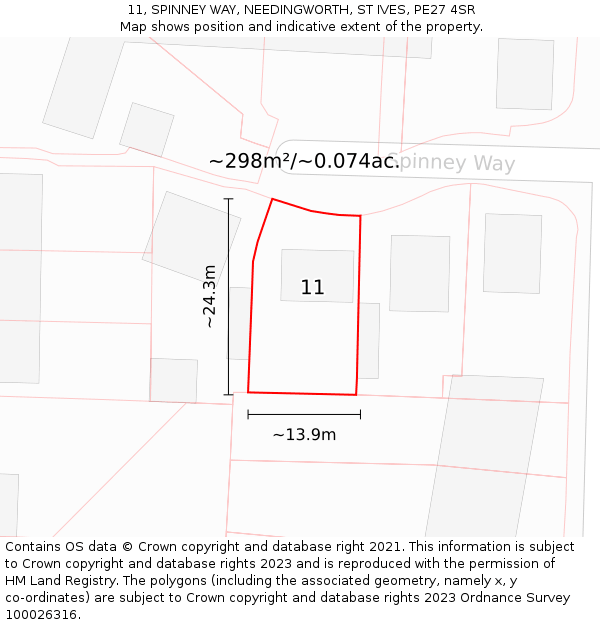 11, SPINNEY WAY, NEEDINGWORTH, ST IVES, PE27 4SR: Plot and title map