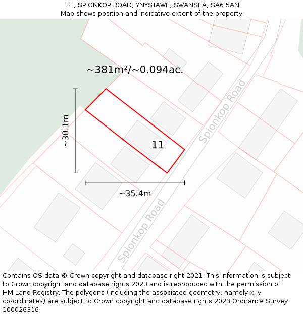 11, SPIONKOP ROAD, YNYSTAWE, SWANSEA, SA6 5AN: Plot and title map