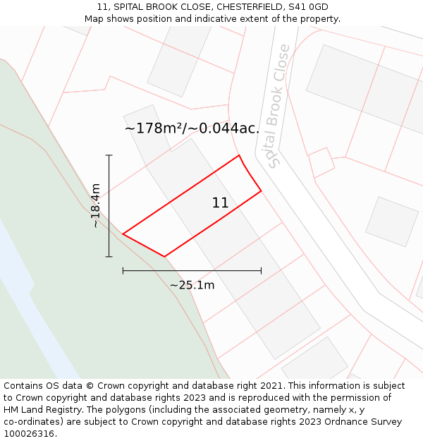 11, SPITAL BROOK CLOSE, CHESTERFIELD, S41 0GD: Plot and title map