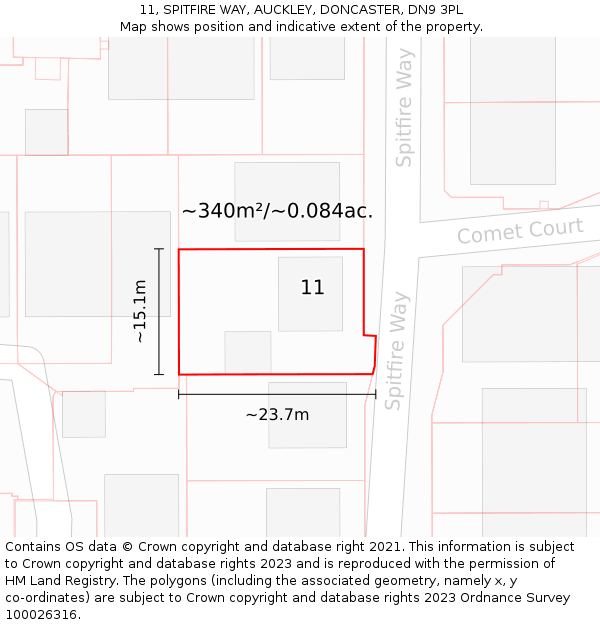 11, SPITFIRE WAY, AUCKLEY, DONCASTER, DN9 3PL: Plot and title map