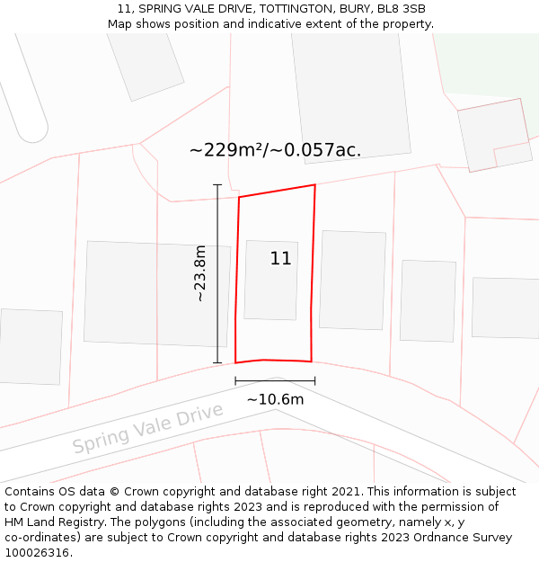 11, SPRING VALE DRIVE, TOTTINGTON, BURY, BL8 3SB: Plot and title map