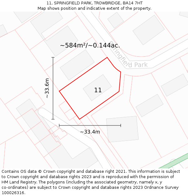 11, SPRINGFIELD PARK, TROWBRIDGE, BA14 7HT: Plot and title map