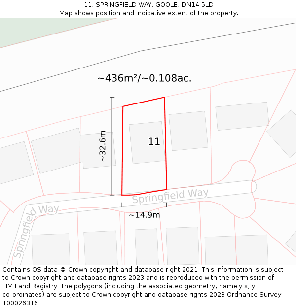 11, SPRINGFIELD WAY, GOOLE, DN14 5LD: Plot and title map
