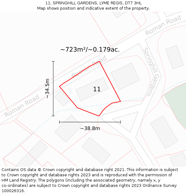 11, SPRINGHILL GARDENS, LYME REGIS, DT7 3HL: Plot and title map