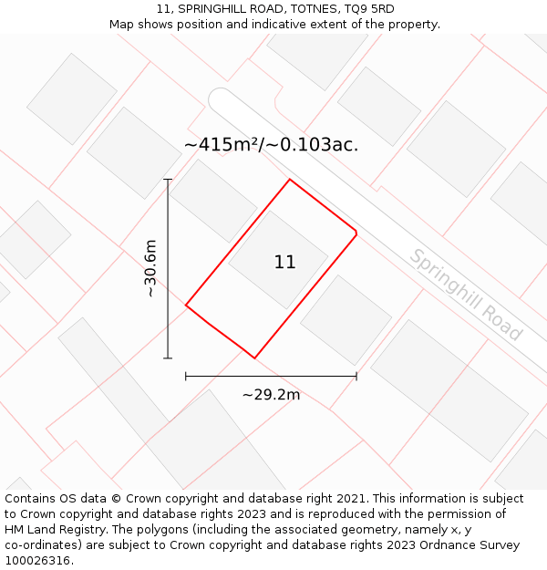 11, SPRINGHILL ROAD, TOTNES, TQ9 5RD: Plot and title map