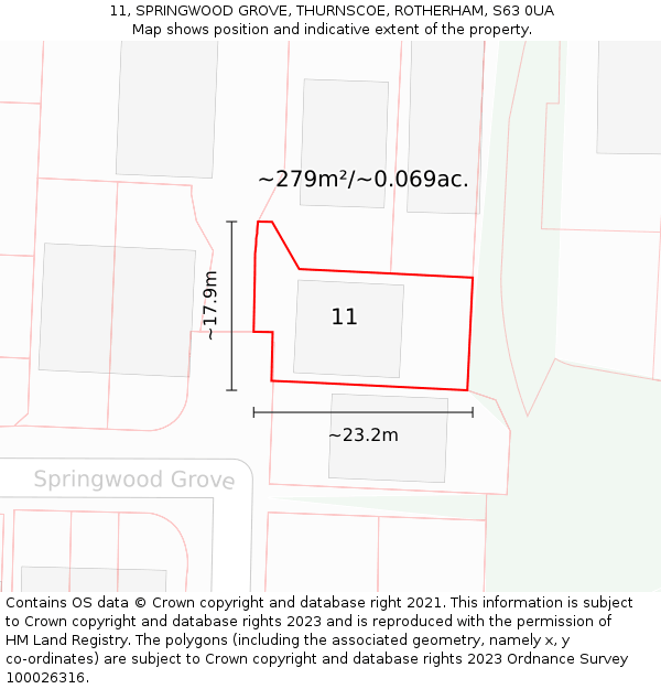 11, SPRINGWOOD GROVE, THURNSCOE, ROTHERHAM, S63 0UA: Plot and title map