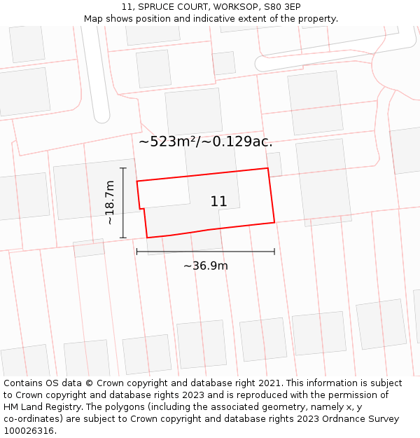 11, SPRUCE COURT, WORKSOP, S80 3EP: Plot and title map